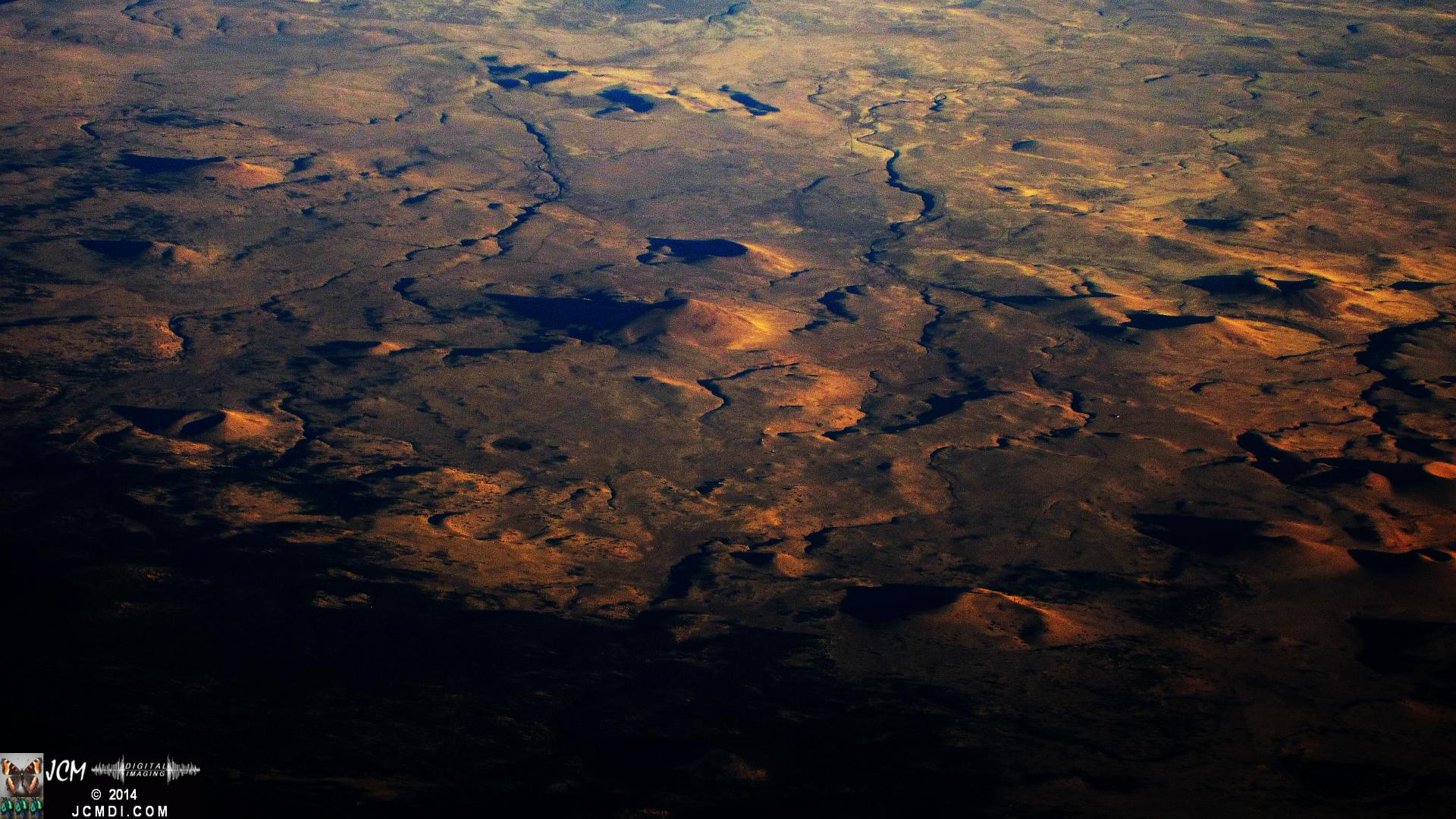 Aerial view of weird volcanic wonders from 34000 feet